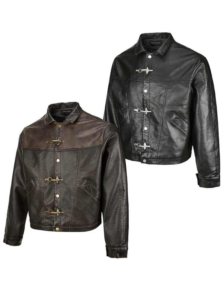 

Warm Cotton Added ort Wide Fit Leather Jaet Men Women Cleanfit Sle Vintage American Zipper Closure Polyester Fiber Coat