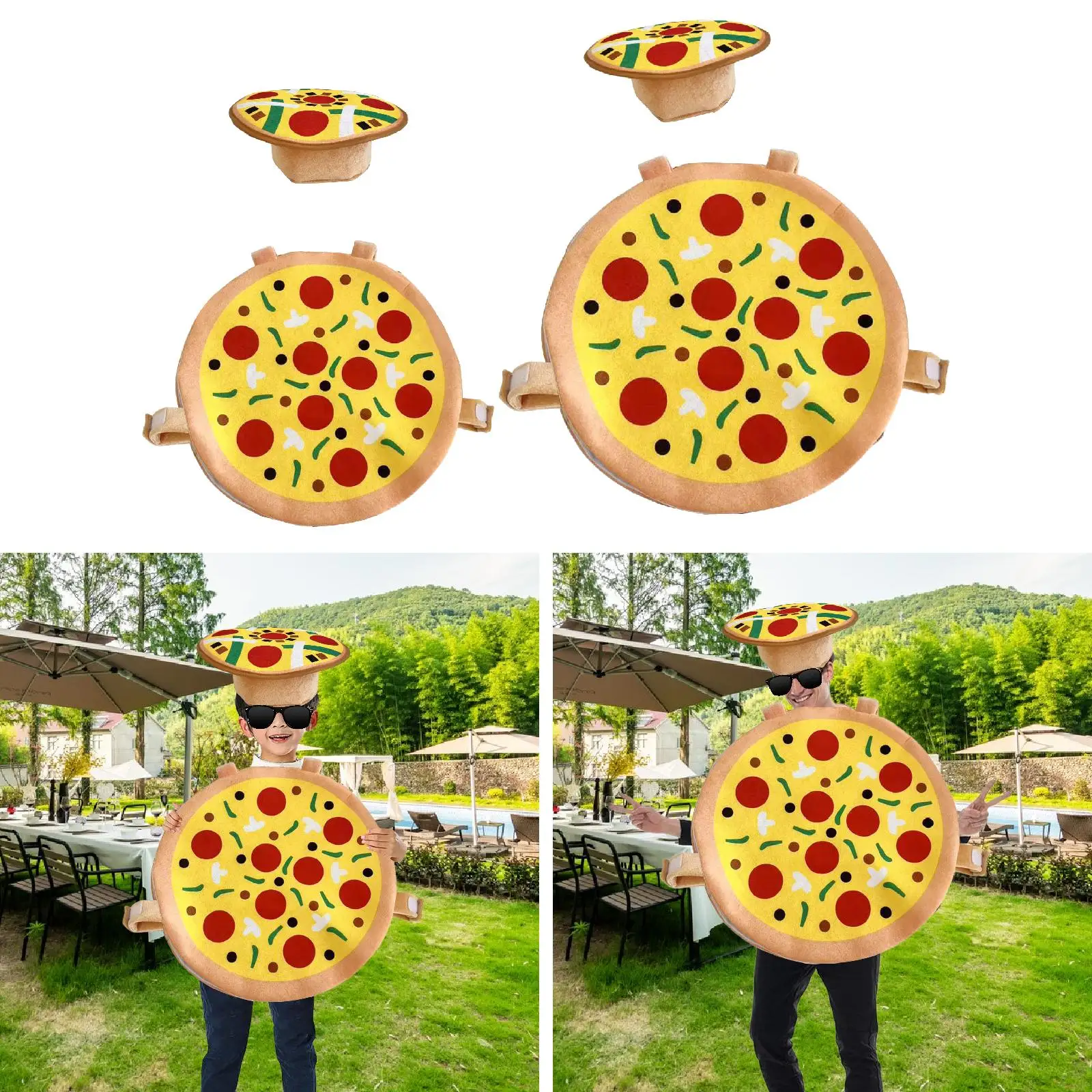 Pizza Costume for Halloween Party Cosplay Outfit with Hat Funny Food Fancy Dress Carnival Role Play Accessories for Adults