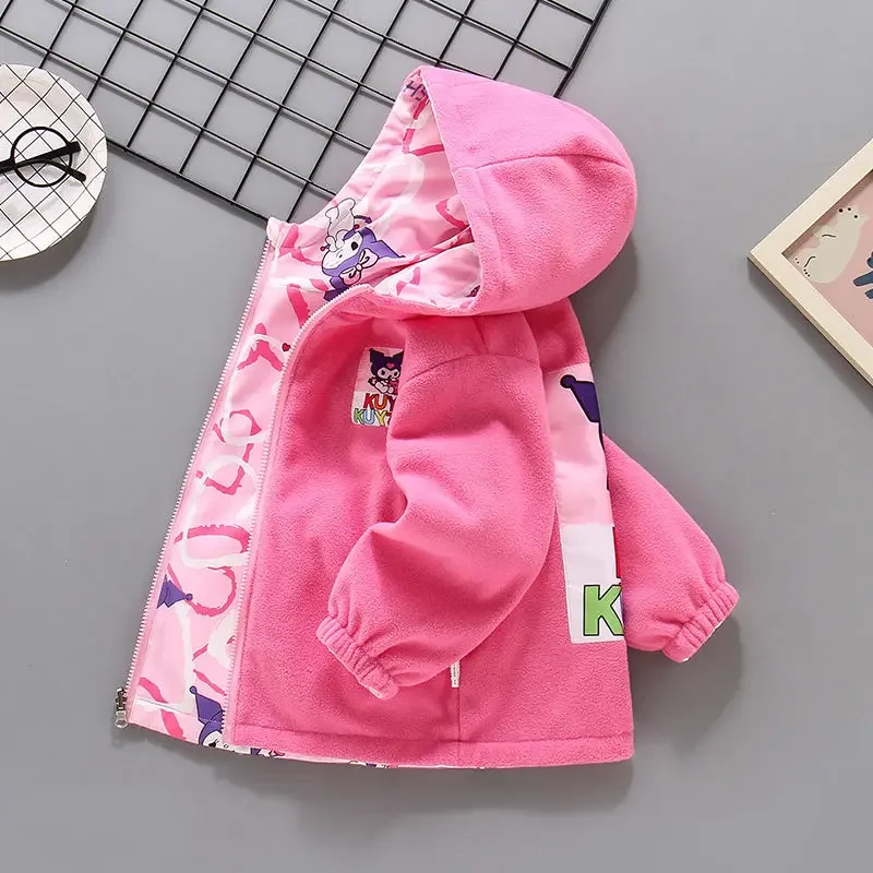 Meisjes Kuromi Anime Kawaii Fleece Dikke Sanrio Ins Jas Leuke Y2k Dragen Kinderen Lange Mouw Jas Kleding Kinderen Speelgoed Geschenken