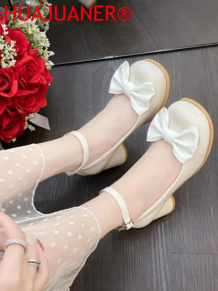 High Heels Women Mary Janes Lolita Shoes Retro Dress Thick Pumps Summer Sandals 2023 New Party Bow Ladies Shoes Prom Zapatos