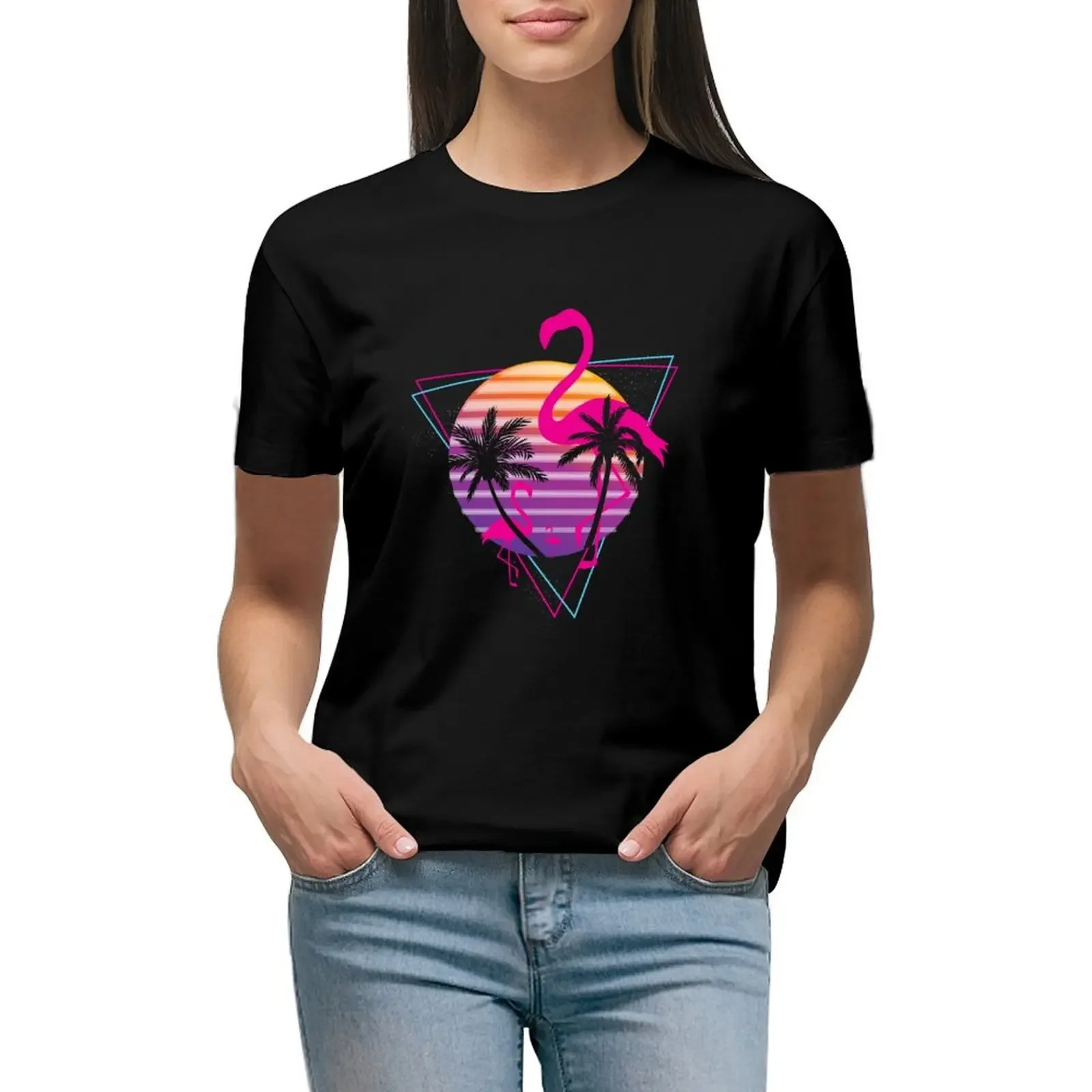 Flamingo Retrowave T-Shirt customs design your own kawaii clothes t shirts for Women graphic