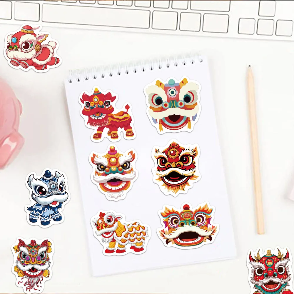 50PCS Neujahr Löwe Tanz Cartoon Spaß Aufkleber DIY Handgemachte Materialien Telefon Fall Laptop Gepäck Flasche Aufkleber