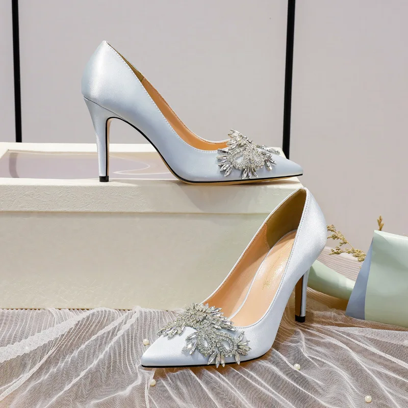 

Свадебные туфли со стразами, женские новые французские свадебные туфли со стразами, свадебное платье, женские туфли на высоком каблуке-шпильке