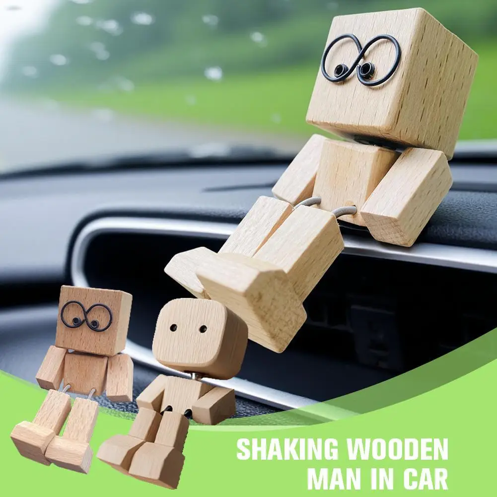 

Wobble Head Car Decor - Cute Wooden Figure Dashboard Ornament, Stress Relief Gift with Shaker for Office Desk