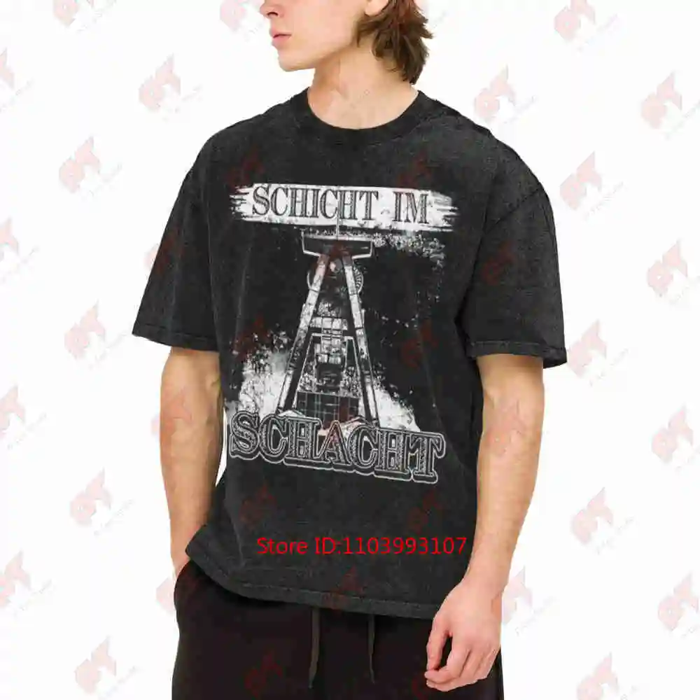 Schicht Im Schacht Mining German Slogan Vintage Washed Tee Pure Cotton T-Shirt