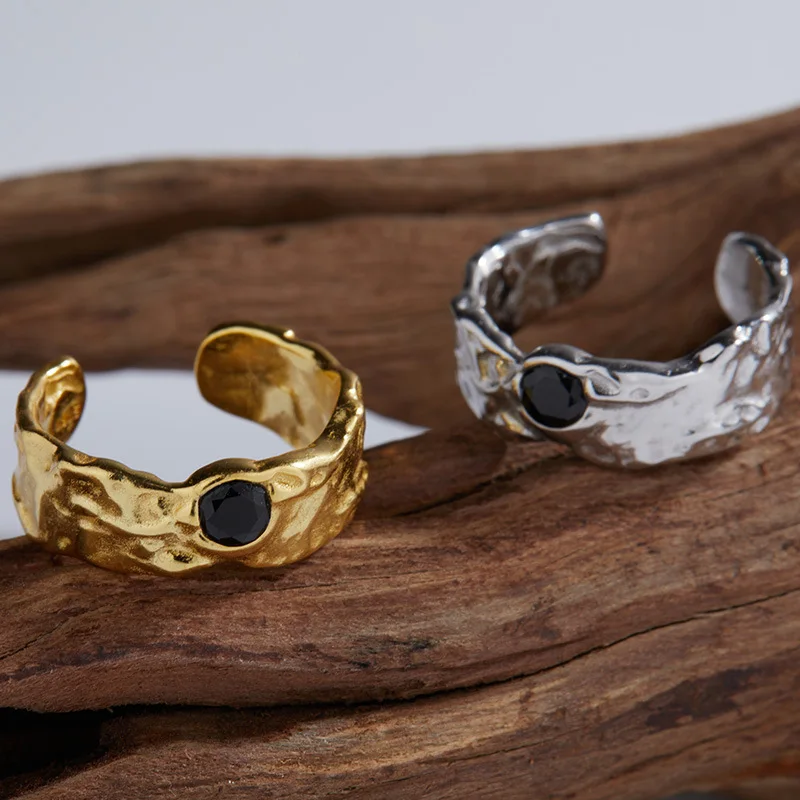 

Original DesignS925Sterling Silver Plated18KGold Texture Ring Niche Index Finger Ring Non-Fading Cool Style Wholesale