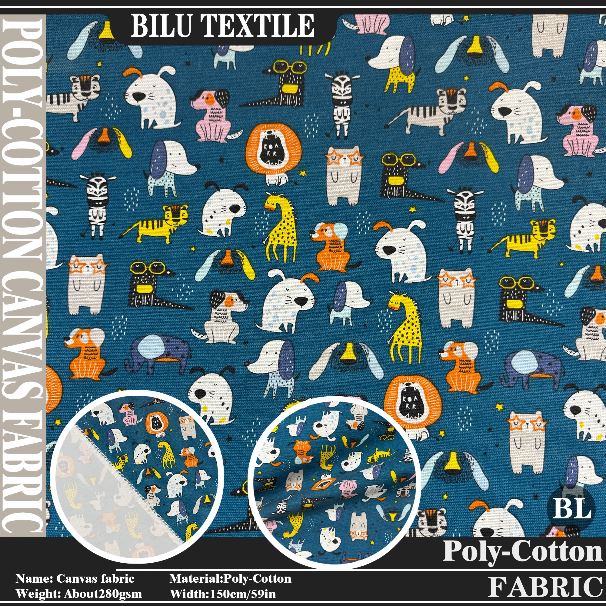 

1/3/5M Cartoon puppy Print Poly-Cotton Canvas Fabric,handmade DIY sewing tent tablecloth,Sofa Covers,Backpack,home textile Cloth