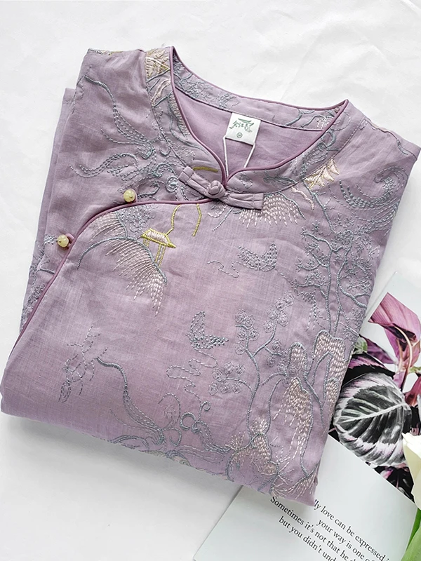 Nuevo chino Sle bordado lino suelto ajuste irt mujeres de gran tamaño Casual Top suelto verano Faion ropa de viaje