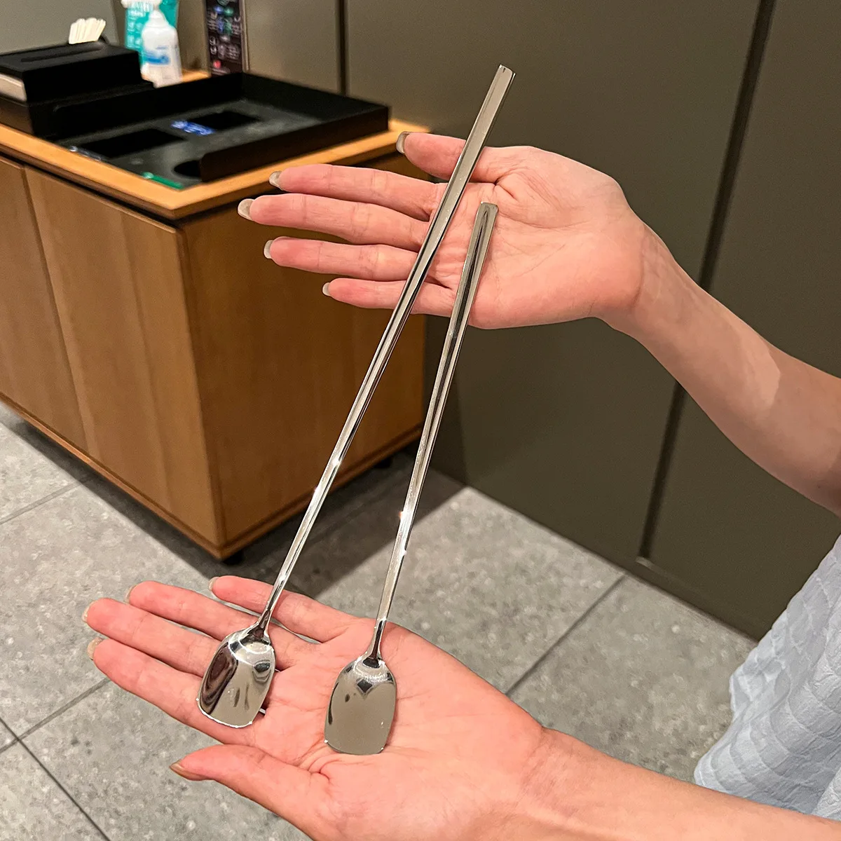 Extra Long Handle 316 Stainless Steel Mixing Spoon Square Head Coffee Stirrer For Tall Glass Cocktail Beverage Bar Tool