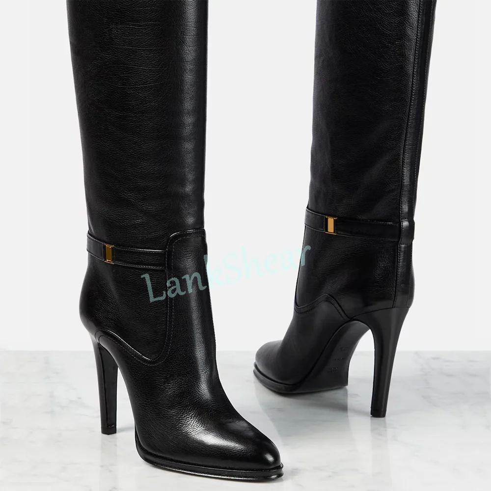 Spitze Stiefel mit Metallschnalle, Kniehoch, Kleiner Quadratischer Hoher Absatz, Modische Sexy Damen-Langstiefel, Moderne Stiefel Frühjahr 2026 Neuheiten