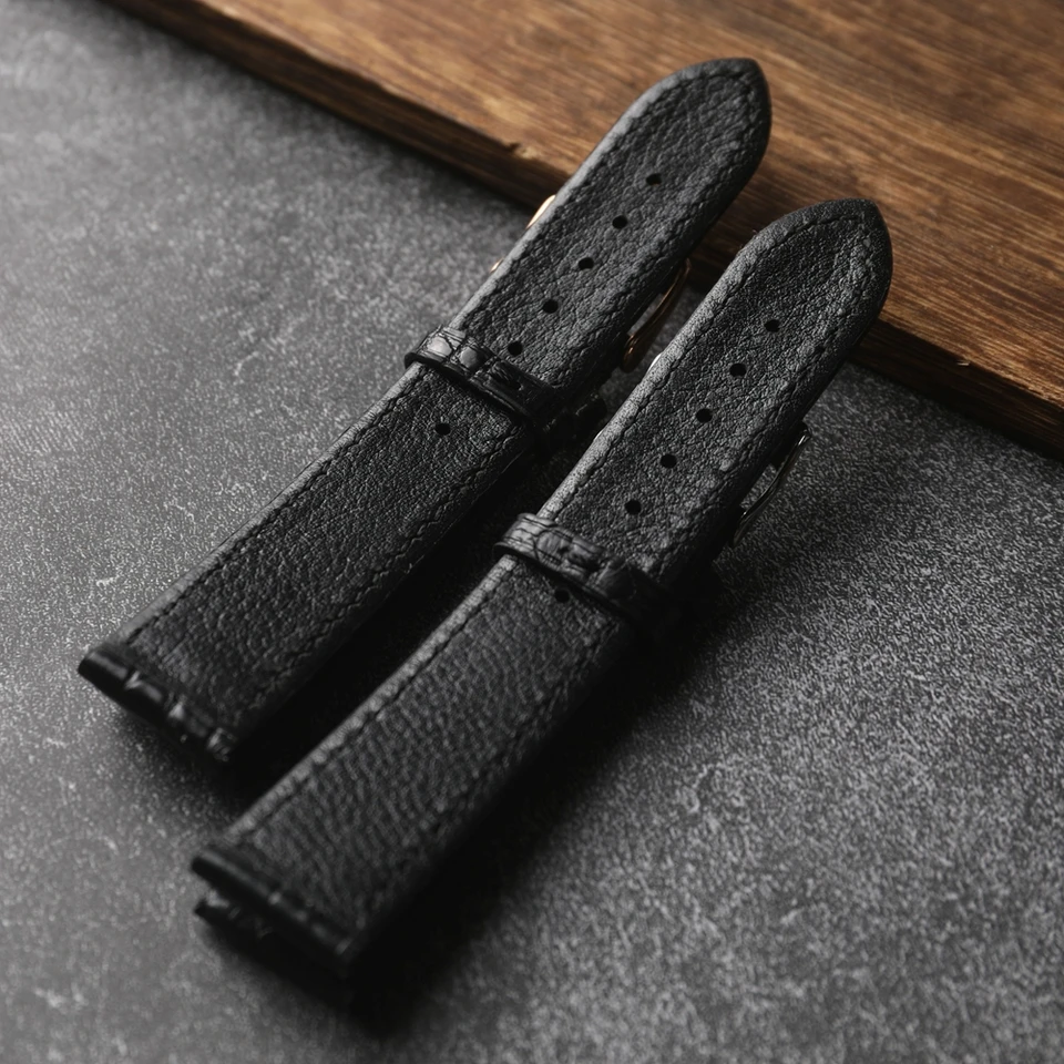 Luxury Crocodile Leather Watchband, 20MM 22MM Black Genuine