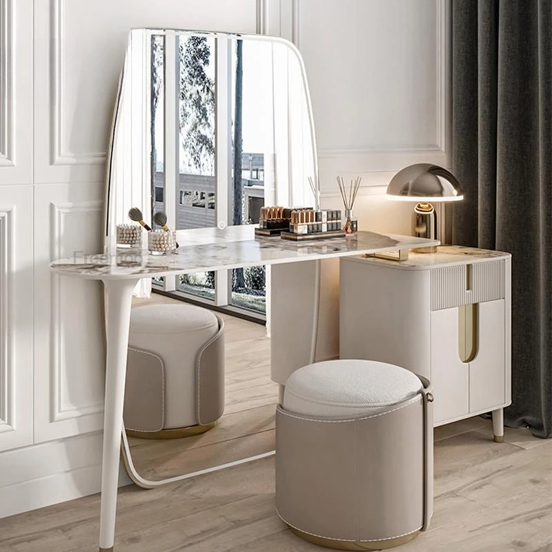 

Light Luxury Dressing Table Combination With Full Body Led Mirror Stool Bedroom Furniture Designer Makeup Table