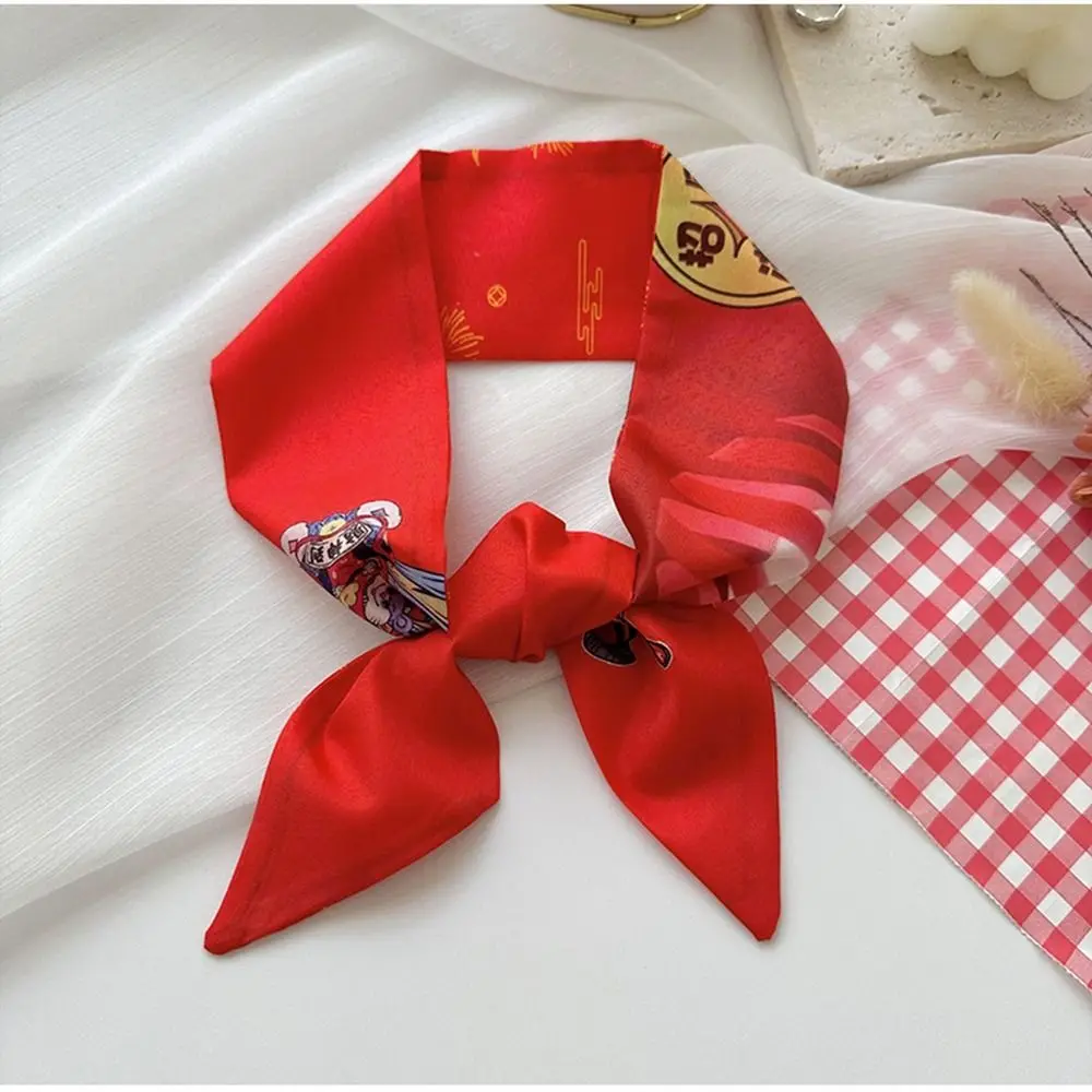 

Dragon Pattern New Year Red Silk Scarf New Year Scarves Hair Tie Long Scarf Ribbon Headband Printed Scarf Hair Band Female