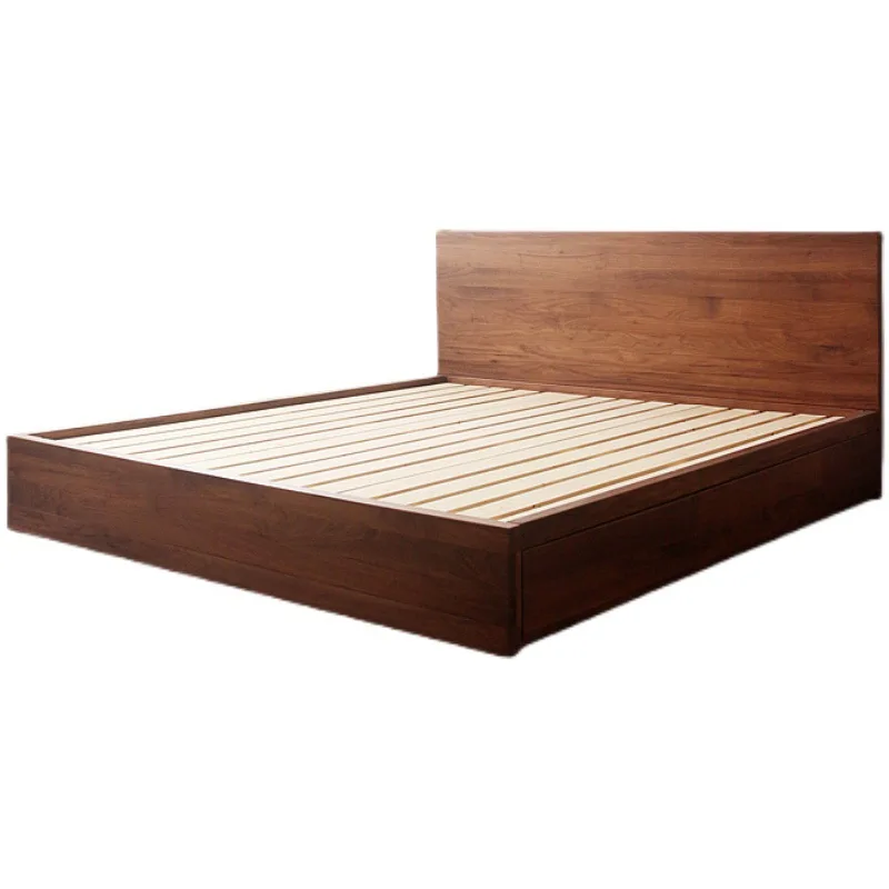 

Nordic simple black walnut drawer air pressure storage bed Japanese oak double hydraulic high box storage bed marriage bed