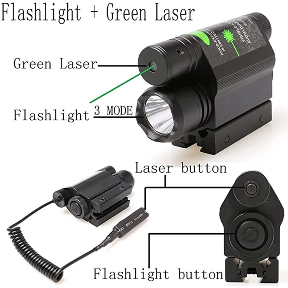 T6 Green Red Laser Dot Sight Hunting Light Scope Tactical Telescope Accessories Night Vision Sight for Hunting with Flashlight