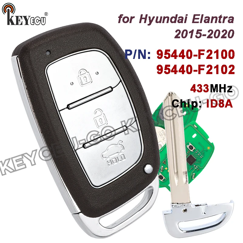 

KEYECU 433MHz ID8A Chip P/N: 95440-F2100, 95440-F2102 FCC ID: FG00140 Smart Keyless Remote Key for Hyundai Elantra 2015-2020