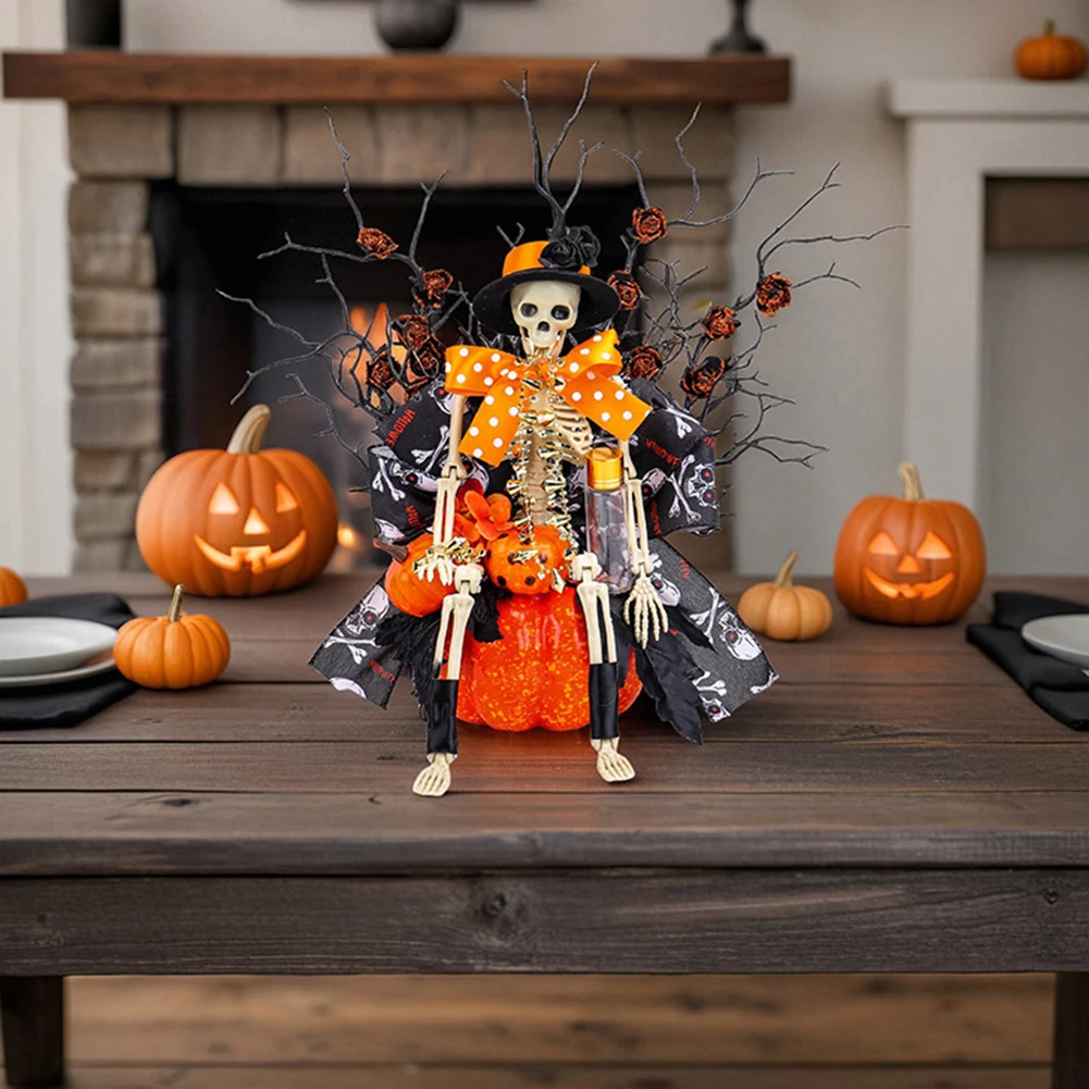 

Для Хэллоуина Скелет Тыква Настольный акцент 1377 дюймов оранжево-черного цвета для сезонного украшения дома и вечеринки