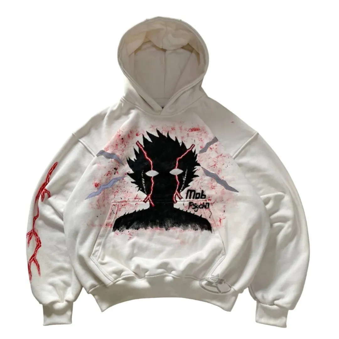 Y2K الغوغاء النفسي طباعة هوديس الشارع الجرونج أنيمي هوديس سترة طويلة الأكمام البلوز Harajuku النساء Y2k الملابس