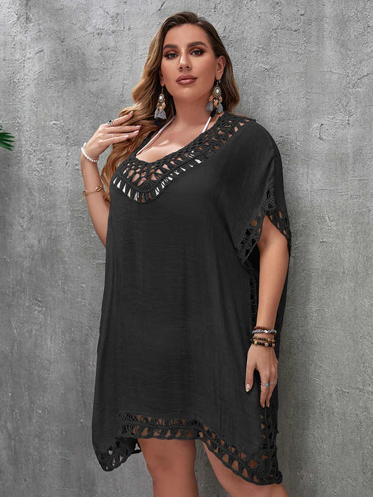 Plus Size Beach Tunic Women Swimwear Summer Sun Protection Clothes Cover Up Swim Beach Dress Summer Woman Swim Plus Size