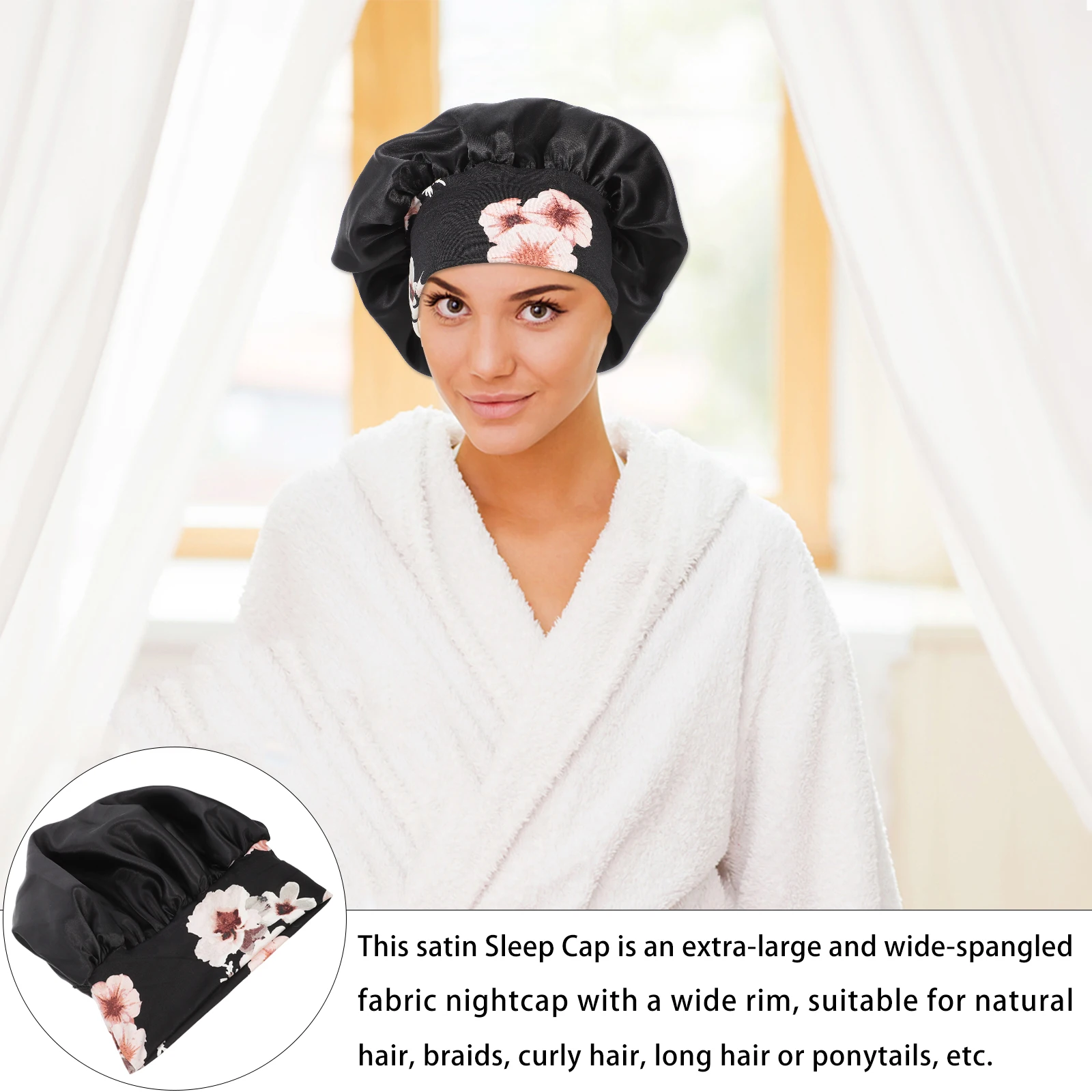 

Satin Large Size Women Sleep Hat Caps Hair Care Ponytail Curly Breaths Comfortable Durable Shower Bath