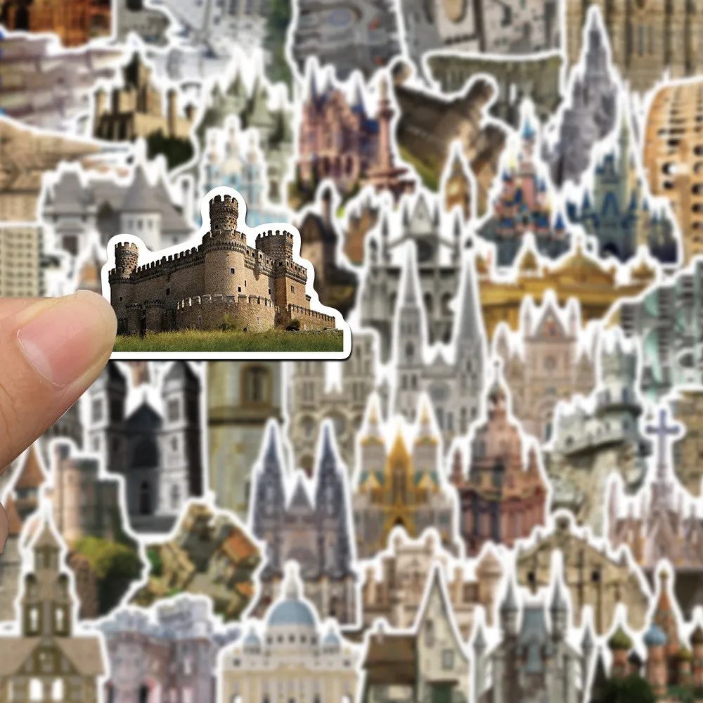 50 عبوة من ملصقات بناء قلعة العصور الوسطى العتيقة - ديكور مقاوم للماء لحساب اليد والدراجة والحرف اليدوية (متجر عوالم الرسوم المتحركة)