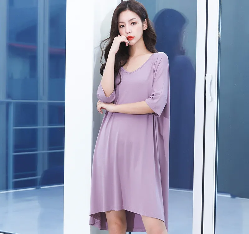 45 To 100 Kg Wear Summer Nightgowns Women New V Neck Half Sleeve Nightdress Plus Size Nightwear Dress Casual Ladies Sleepshirt