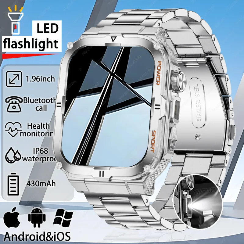 

2026 New Men's Smart Watch LED Flashlight IP68 waterproof Outdoor Sports Watch Health Monitoring Fitness tracker for IOS Android