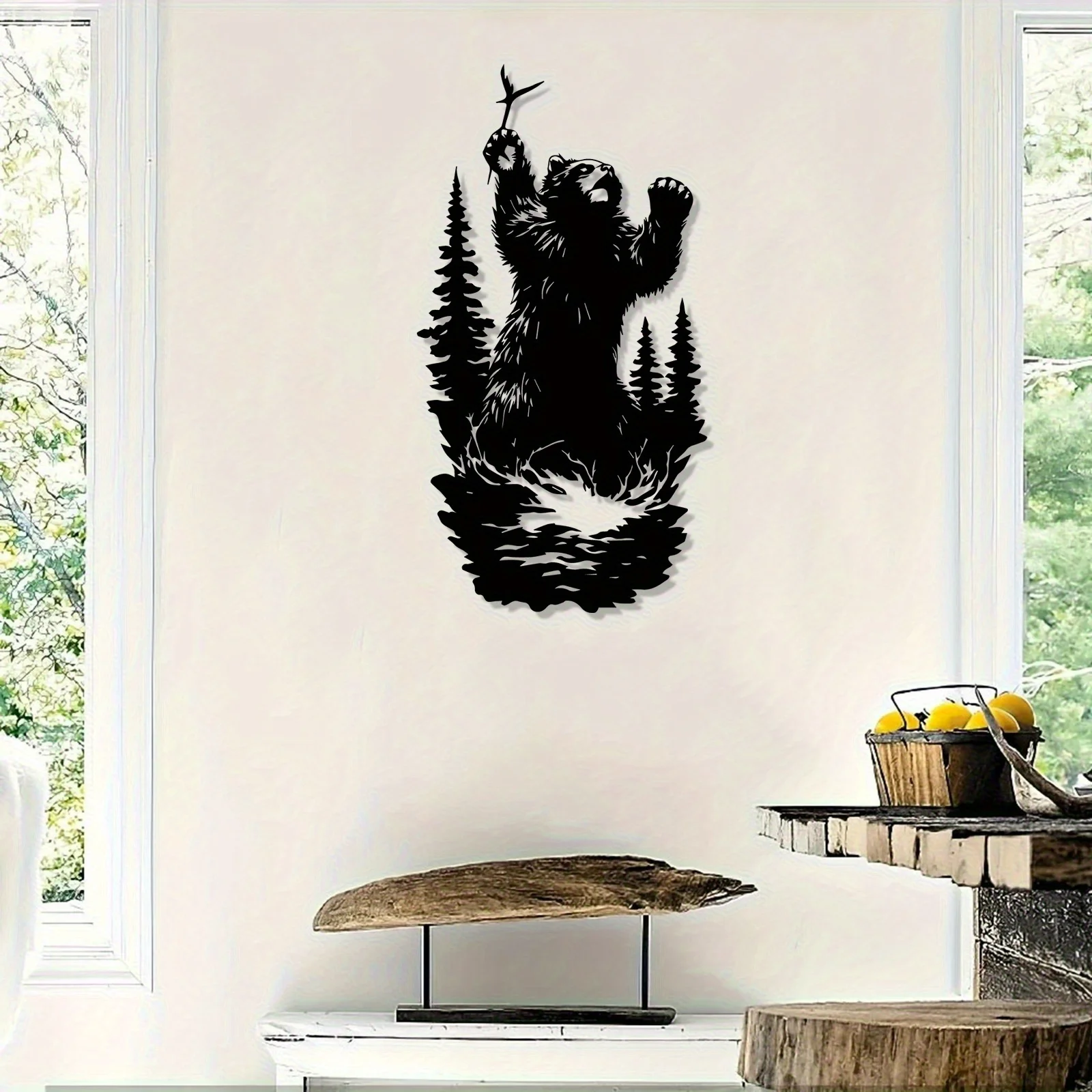 Metal Wall Art Brown Bear Vintage Iron Powder Coated Rustic Hanging Natural Mural for Pet Shop Home Decor Gift