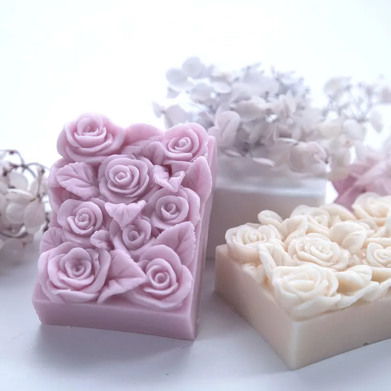 Rectangle Rose Silicone Soap Mold DIY Flowers Soap Making Handmade Cake Chocolate Candle Mold Gifts Craft Supplies Home Decor