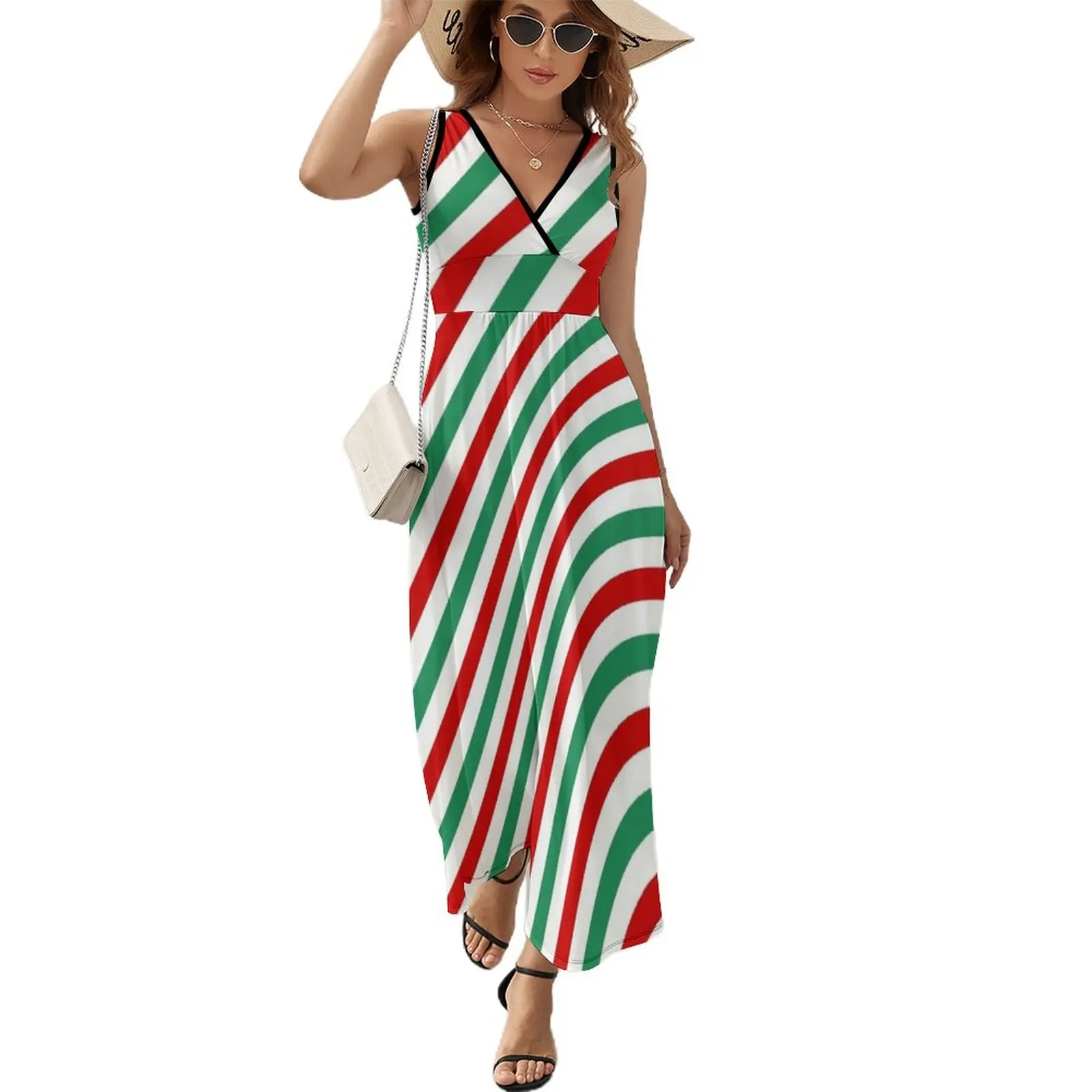 

Candycane Red and Green Sleeveless Dress evening dresses ladies birthday dress summer dress