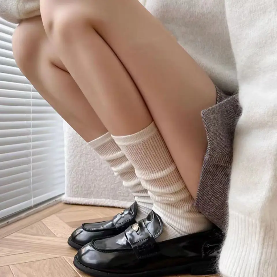 Transparent Ultra-thin Color Women Socks Summer Solid School Girls Loose Long Socks Hollow Out Mesh Breathable Black White Socks