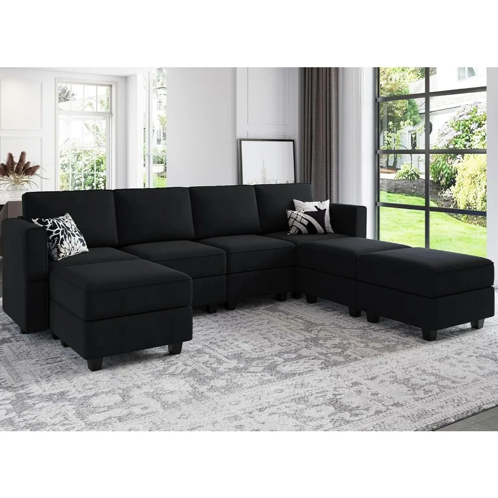 Modular Sectional Sofa with Reversible Chaises Velvet U Shaped Sectional Couch with Storage Seat Hotel Sofas