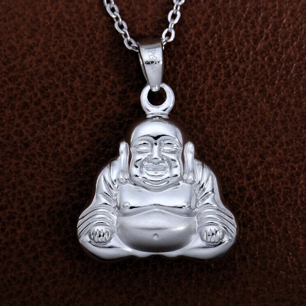 Real Pure Platinum 950 Men Women Gift Bless Lucky Matte Laughing Buddha Pendant 3g PT950