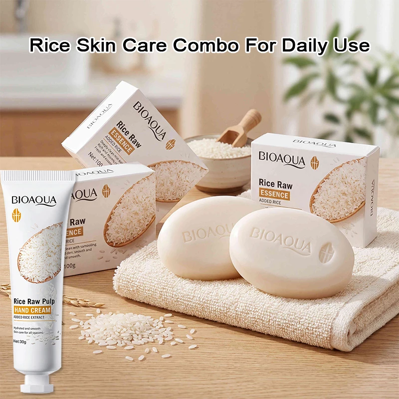 Rice Raw Pulp Skin Care Combination Set, Rice Hand Cream Matched With Soap, Daily Cleansing Care Kit, Hand Skin Care Hand Cream, Multi-Purpose Soap For Facial Cleansing And Bathing, Unisex Basic Skin Care Supplies