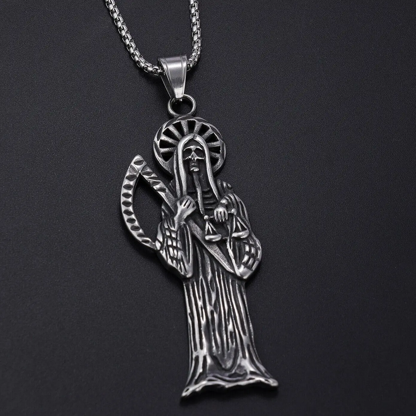 Holy Saint Death Santa Muerte Grim Reaper Pendant Stainless Steel Necklace Chain