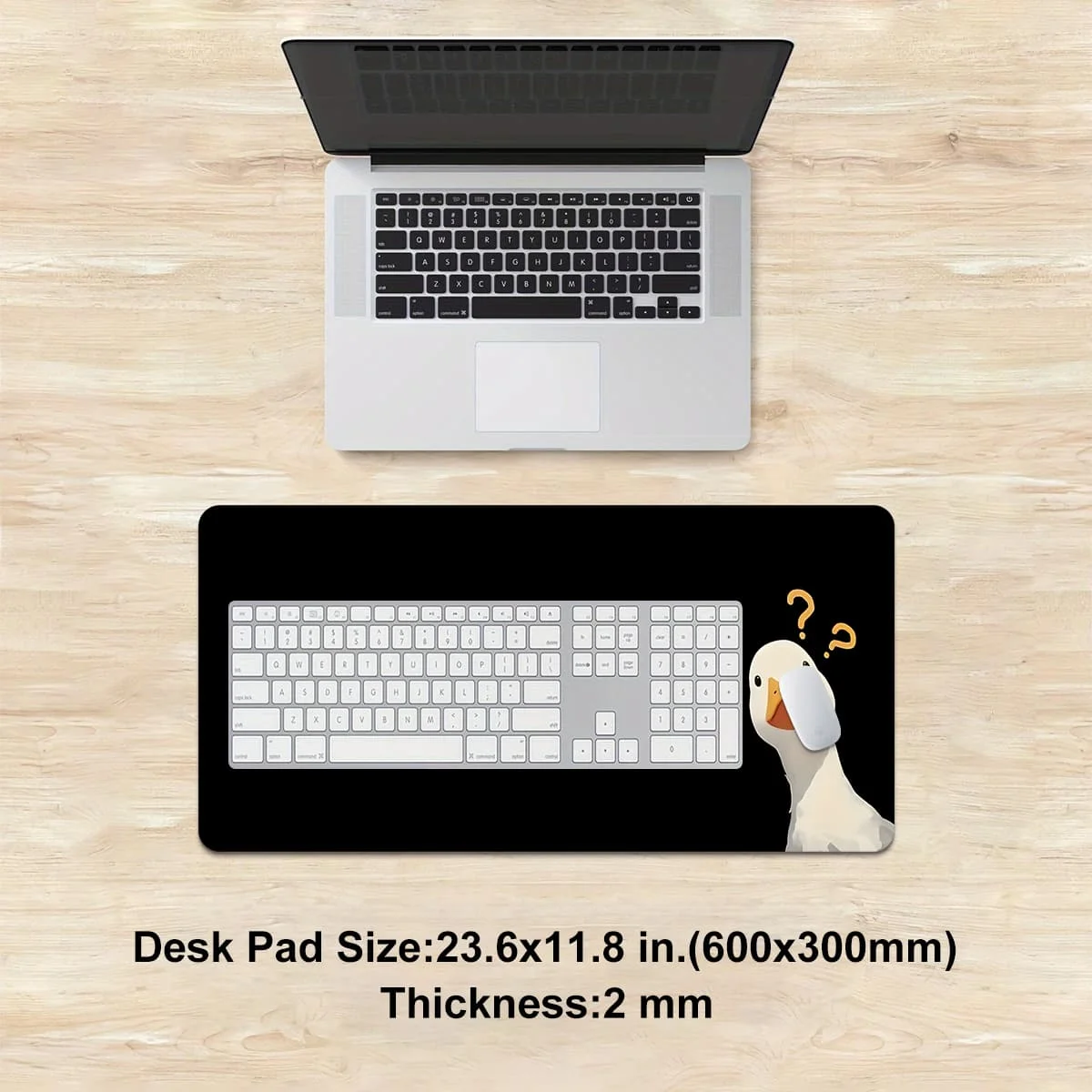 1 tappetino per mouse Question Duck, base in gomma antiscivolo |   Ideale per l'arredamento dell'home office |   Design artistico animale divertente nero |   Accessorio da scrivania