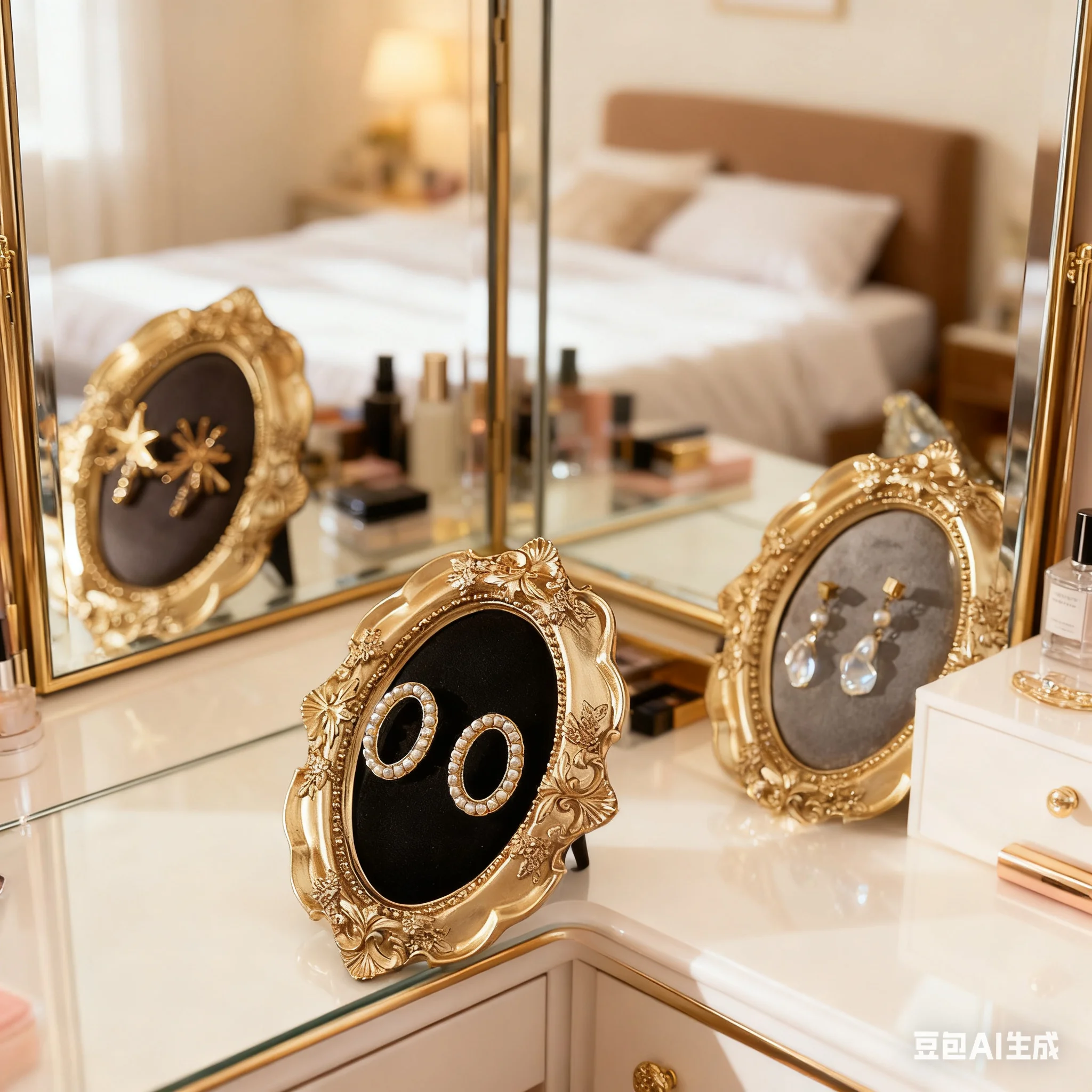 

Винтажная декоративная овальная фоторамка для демонстрации ювелирных изделий, бархатный держатель для сережек для органайзера будуарного оборудования и плоский фон, элегантный деко