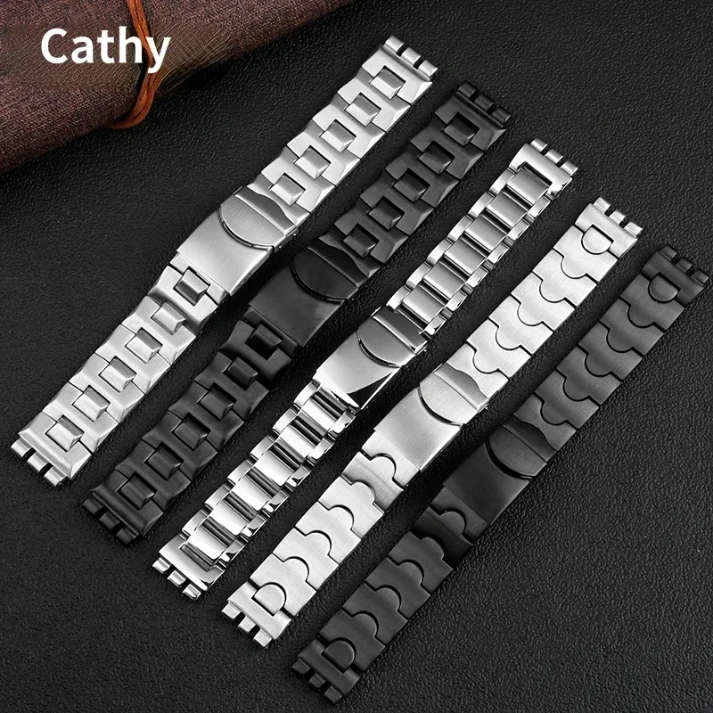 Stainless Steel Watch Band for Swatch Ygs749g Ycs511g Waterproof Sweat-Proof Wear Comfortable Concave-Convex Watch Strap17 19mm image 4