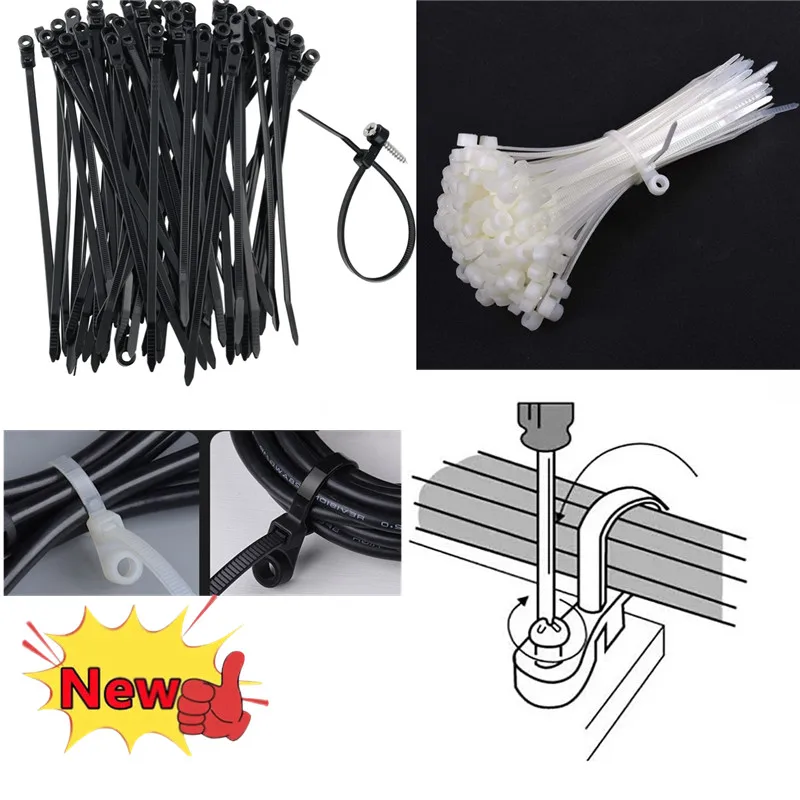 Screw Hole Nylon Cable Ties Multipurpose Heavy Duty Adjustable Self-locking Cord Ties Organizer Straps DIY Fastening Loop New