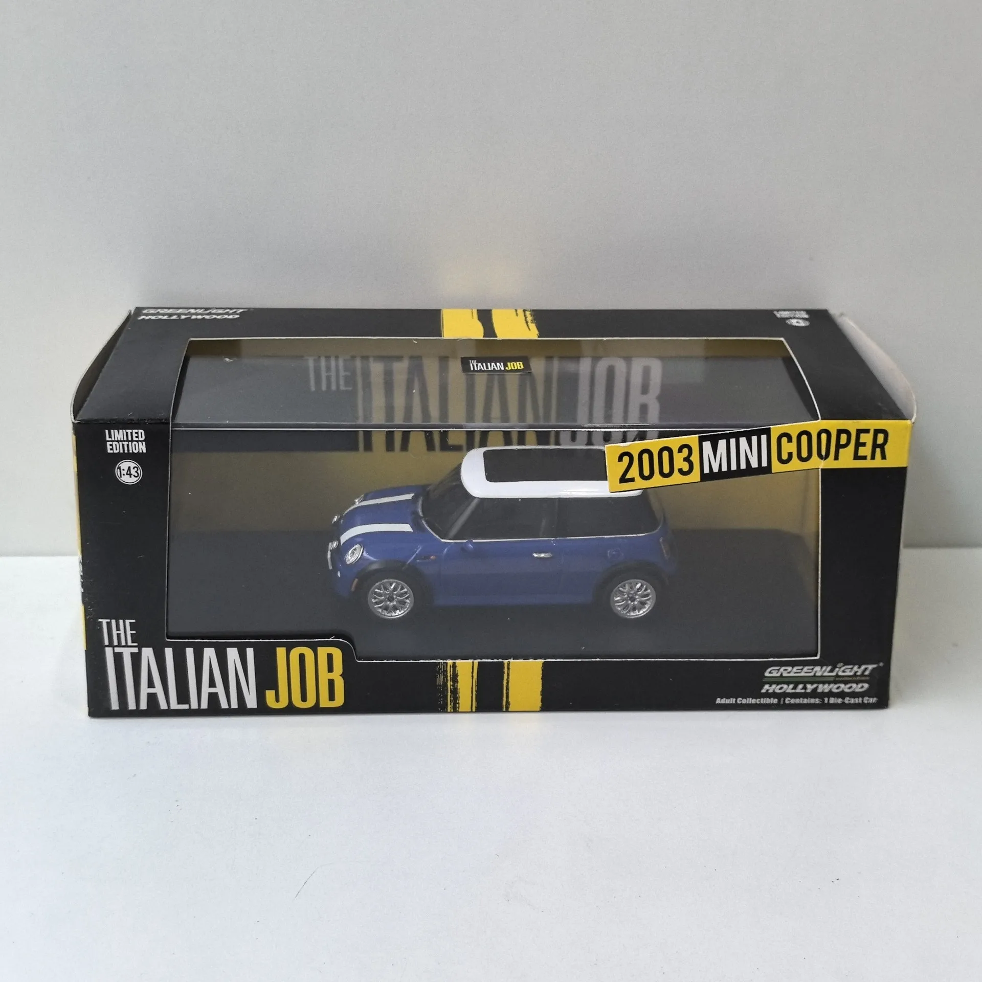 

Diecast Green Light 1/43 Scale MINI COOPER ITALIAN JOB 2003 Mini Car Blue Alloy Car Model Collectible Toy Gift Souvenir Display