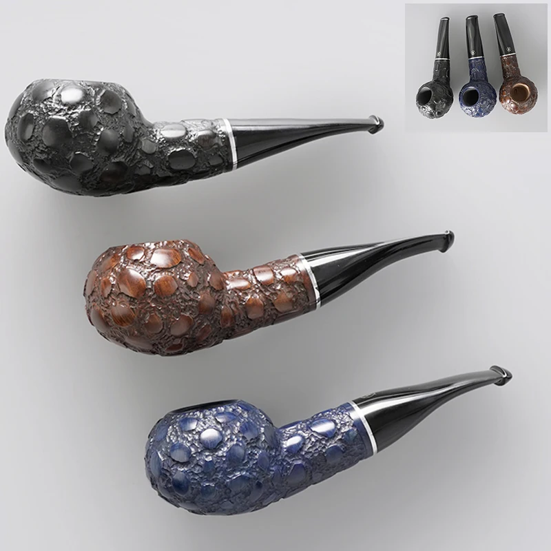 

MUXIANG briar wood tobacco pipe hand-sandblasted solid wood pipe crocodile pipe fat tomato pipe type 9mm filter pipe channel