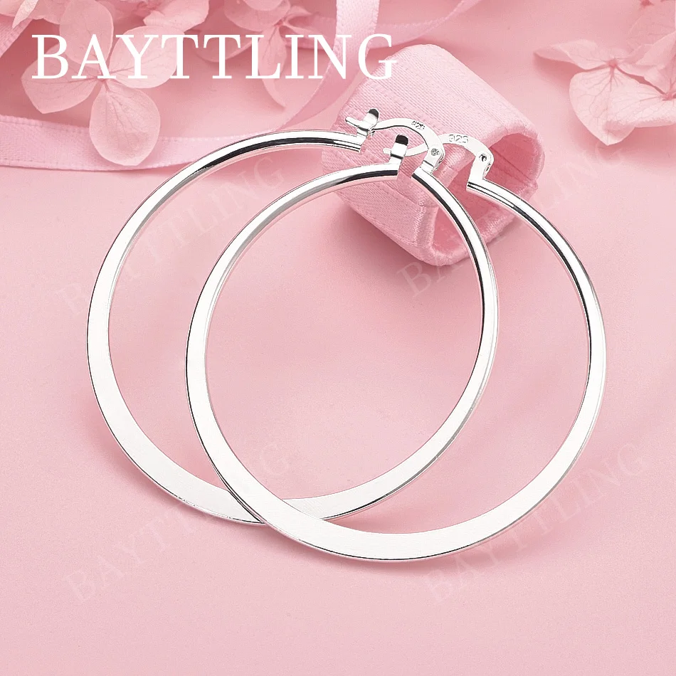 

Luxury 925 Sterling Silver 55mm Simple Flat Earrings for Women, Fashionable Wedding Gift Accessories