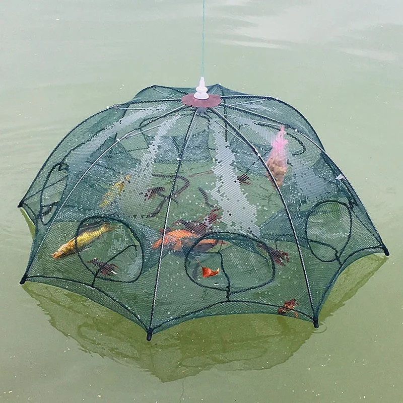 4-16 Holes Strengthened Fishing Net Shrimp Cage Foldable Nylon Automatic Umbrella Shape Fish Trap Cast Folding Landing Net