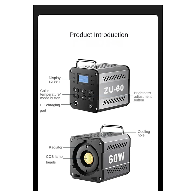60 Вт COB с регулируемой яркостью видеосвет 2700-7500K светодиодный светильник для фотосъемки для фотостудии пленочная камера съемка вживую