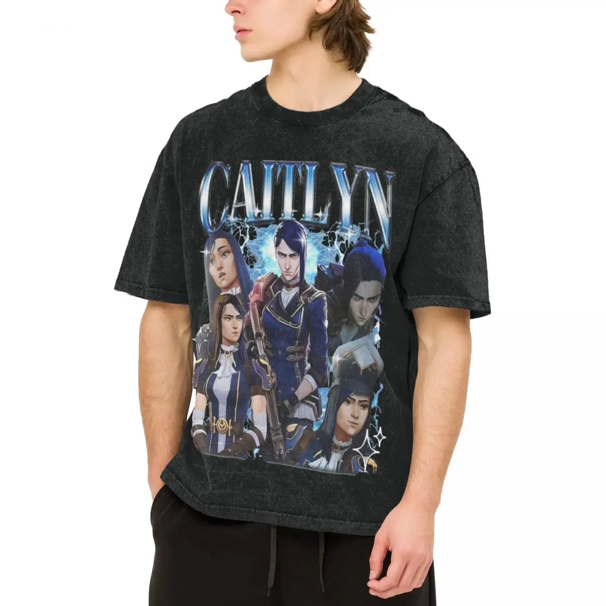 

Men Caitlyn Arcane T Shirts Tops Beach Y2K Retro Short Sleeve T-Shirt O Neck Leisure Casual Tshirt Cheap