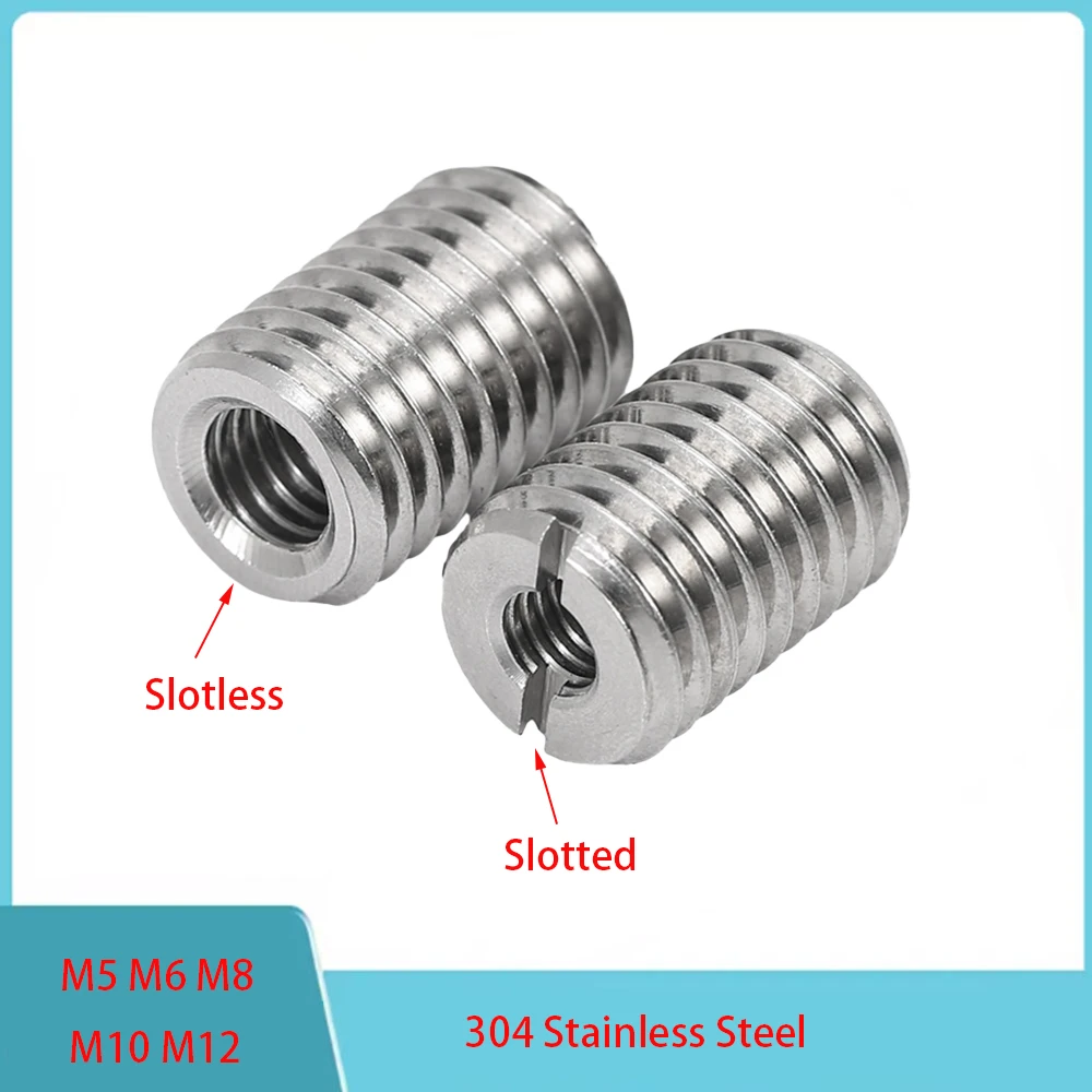 M5 M6 M8 M10 M12 304 Stainless Steel Slotted/Slotless Inside Outside Thread Adapter Screw Insert Sleeve Conversion Nut