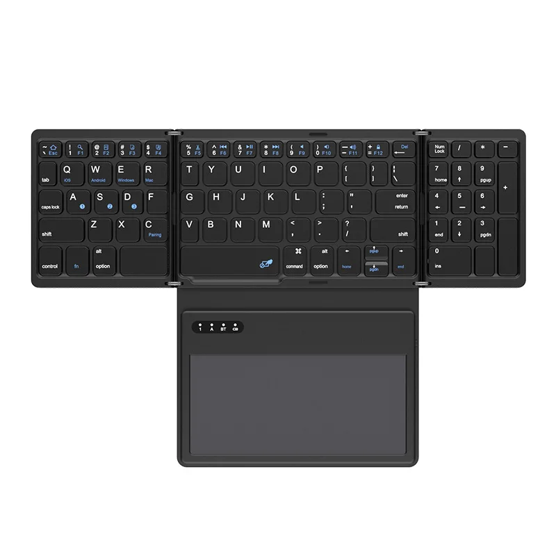 Slim Portable Travel Pocket-Sized Wireless Keyboard Foldable Bluetooth Keyboard with Large Touchpad Numeric Keypad