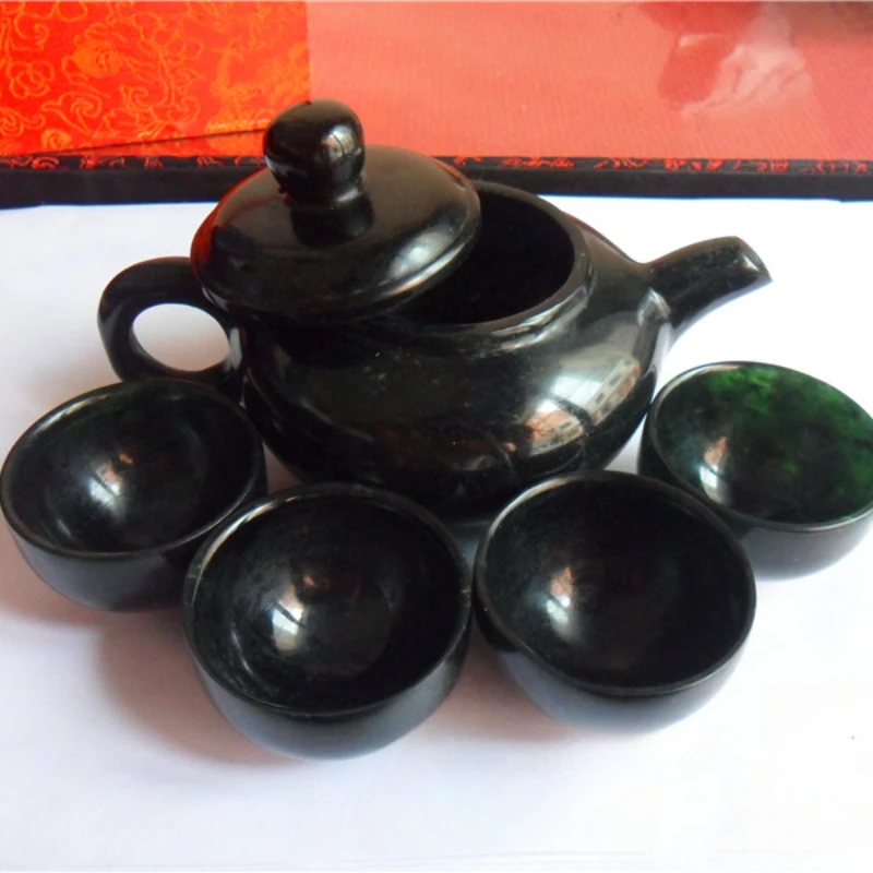 Natural Medicine King Stone Kung Fu Teaset 1 Teapots 4 Cups Chinese Tea Ceremony Health Gongfu Teaware Healing Jade Tea Set