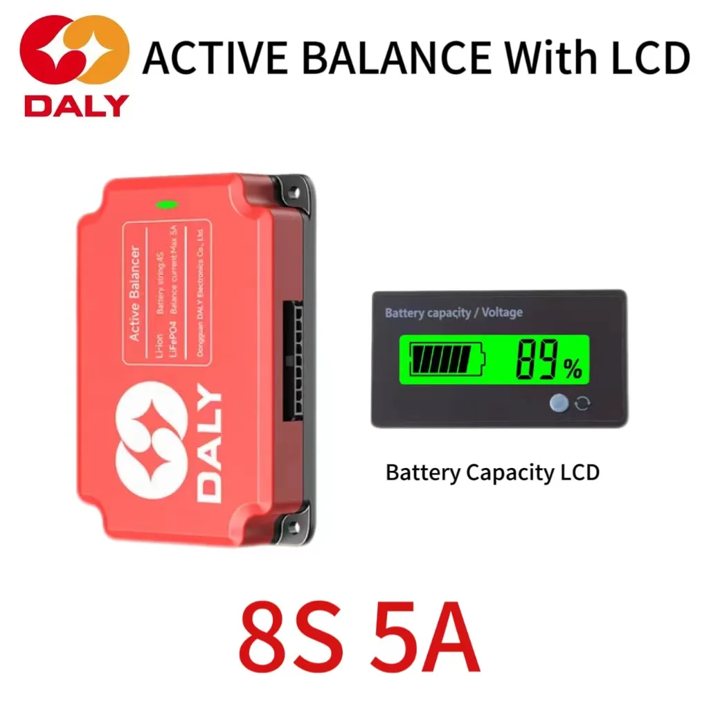 DALY Active Balancer 5A 8S 24V Battery Capacity LCD Display Power Voltage Suitable for  Lifepo4 BMS Li-ion 18650 31700 Battery