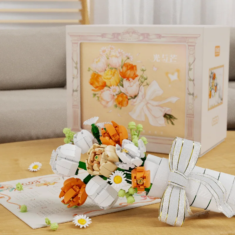 Romantico modello di Bouquet eterno blocchi di costruzione assemblati figura di fiore eterno Mini mattoni giocattolo per ragazze regalo con cornice in legno